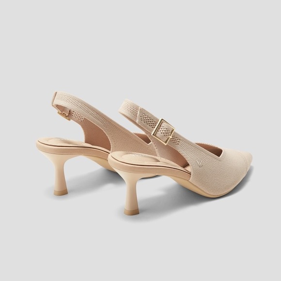 Vivaia Pointed-Toe Slingback Kitten Heels Knit Beige Pumps Size EU/40 US/9 - Picture 6 of 13